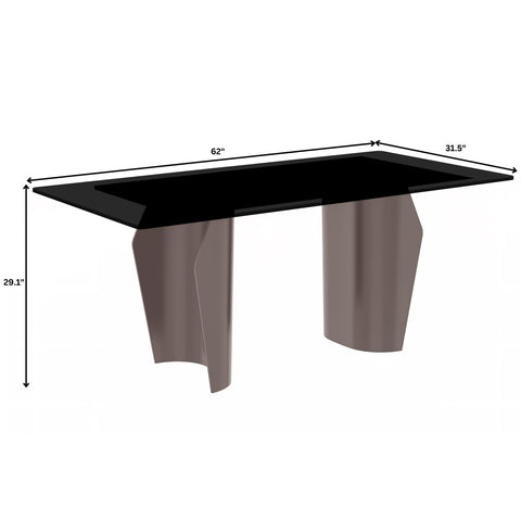 Zelan Dining Table with Rectangular Glass or Sintered Stone Tabletop and Steel Legs