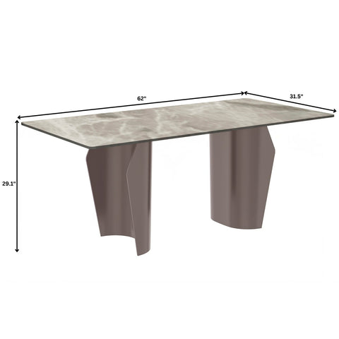 Zelan Dining Table with Rectangular Glass or Sintered Stone Tabletop and Steel Legs