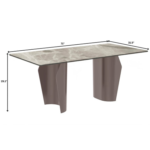 Zelan Mid-Century Modern Dining Table with Rectangular Glass or  Sintered Stone Tabletop and Steel Legs