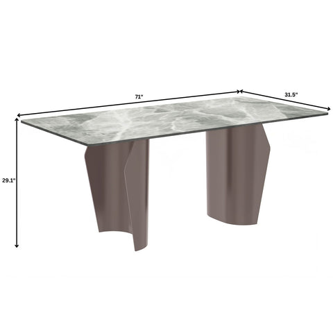 Zelan Dining Table with Rectangular Glass or Sintered Stone Tabletop and Steel Legs